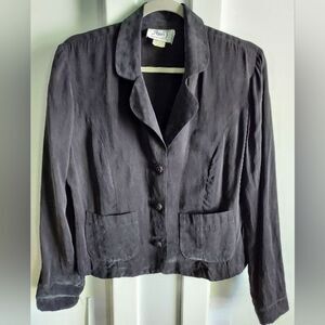Vintage Shari J Charcoal Rayon Cropped Lightweight Blazer Jacket 8